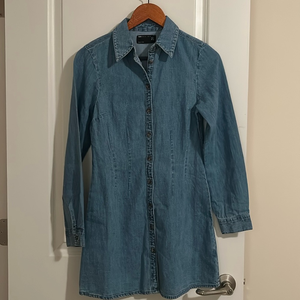 ASOS Denim Blue Button-Front Mini Dress